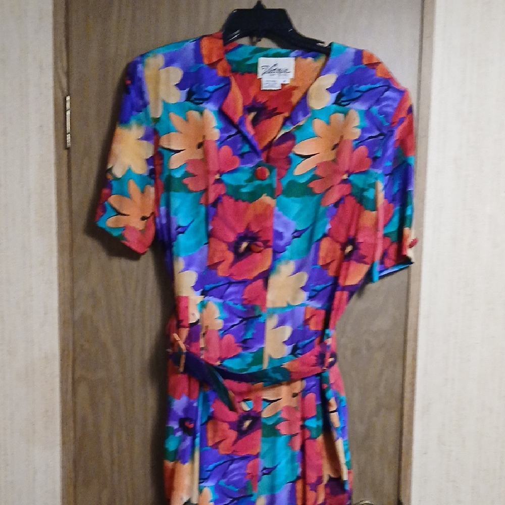 Vibrant Floral Dress with Belt